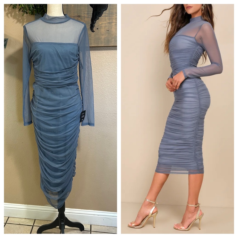 Lulu's Blue Sheer Midi Dress